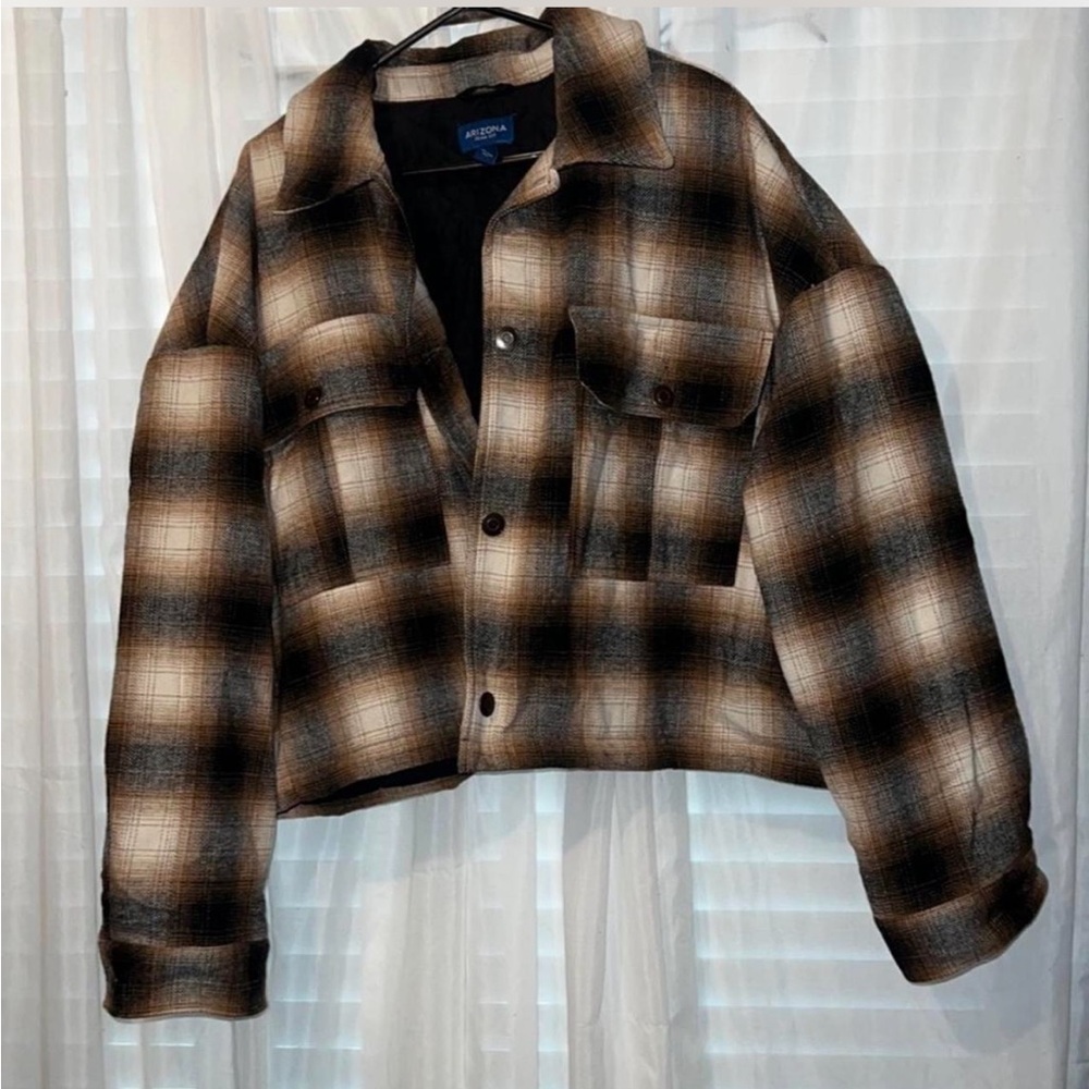 Arizona Jean Company Plaid Bomber Jacket - Brown and Black